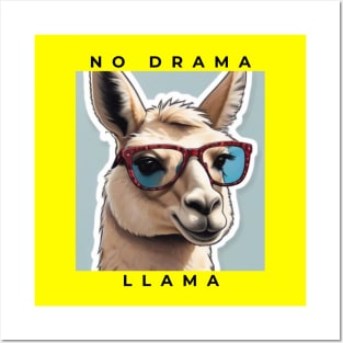 No Drama Llama Funky Alpaca Sunglasses Yellow Black Posters and Art